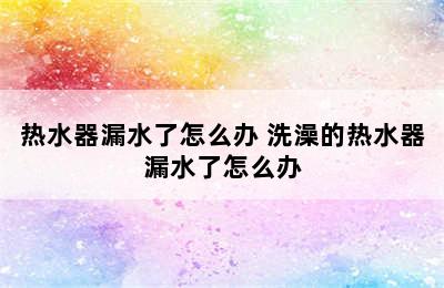 热水器漏水了怎么办 洗澡的热水器漏水了怎么办